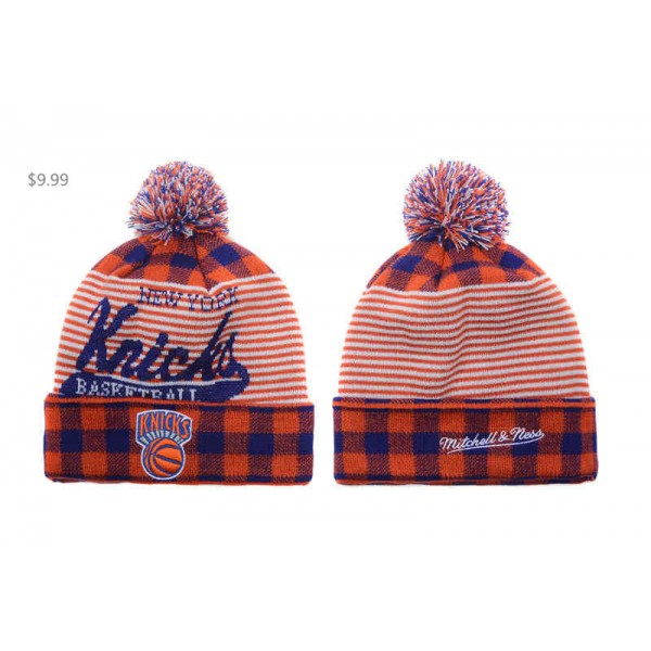 Logo Calgary Orange and Royal Pom Pom Beanie Cap Knit Hat New York Knicks